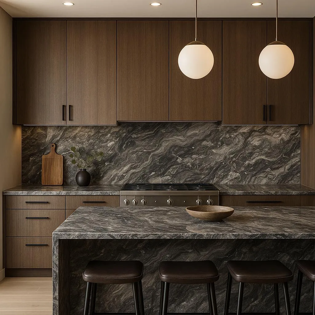 Arabescato Orobico Grigio render in Kitchen